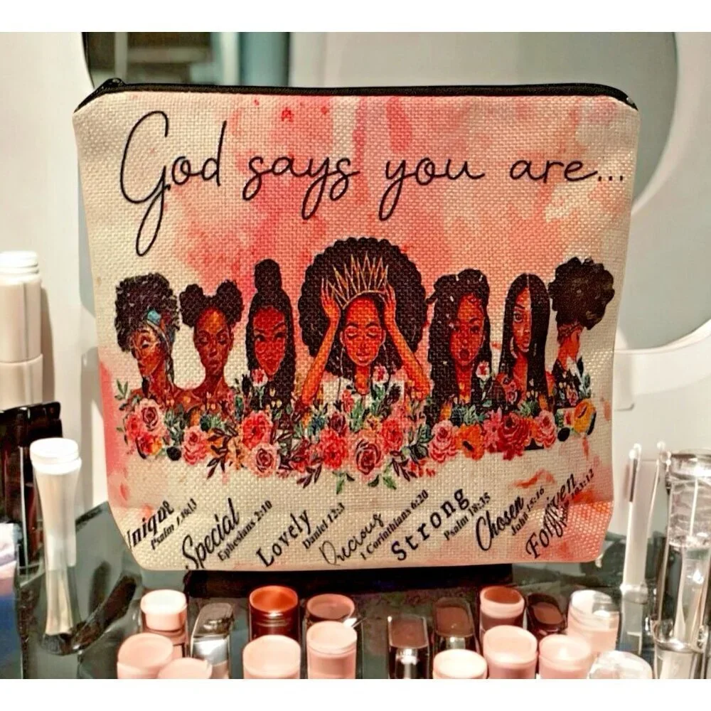 God Says You Are African American Women Makeup Cosmetic Travel Toiletry Pouch